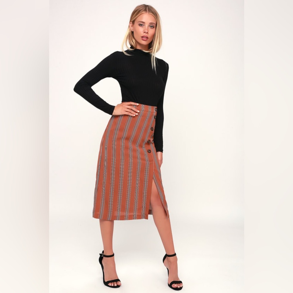 In Stride Rust Orange Striped Button-Front Pencil… - image 1